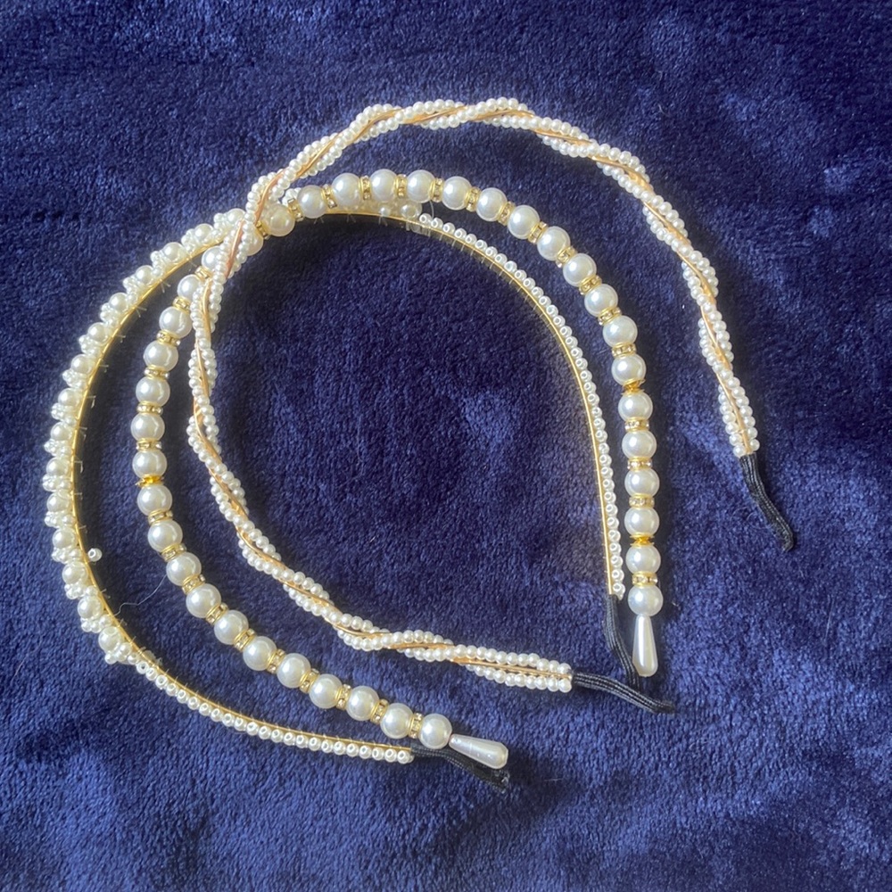Three faux-pearl headbands